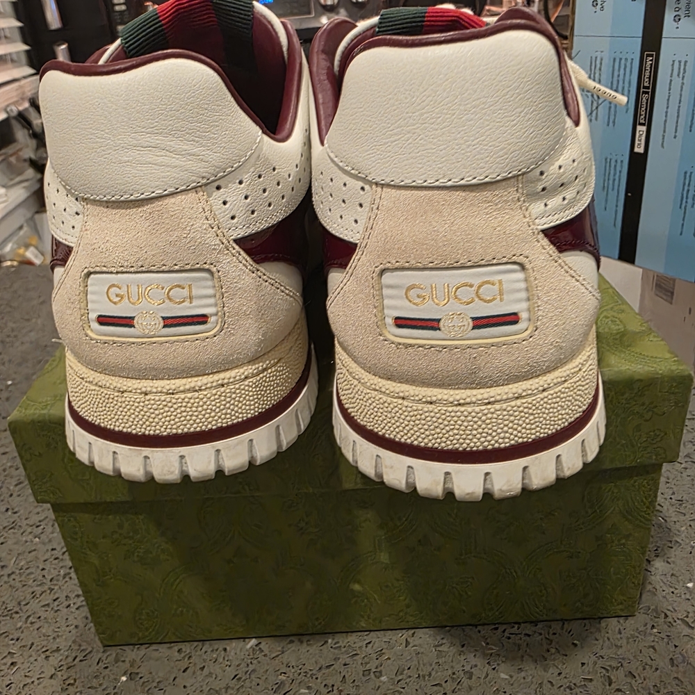 GUCCI Re-Web Trainer White & Red Leather Sneakers 818002 Gucci Sz 8 Box & Dust - Picture 5 of 16